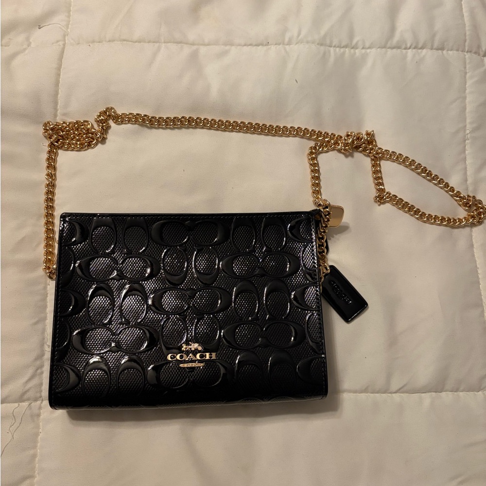 Coach Slim Crossbody in Black Patent Signature